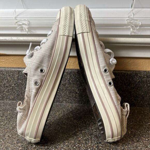 Converse All Star Slip On Beige Pinstriped Canvas Shoes Womens Sz 9 Stretch Back - Picture 6 of 11